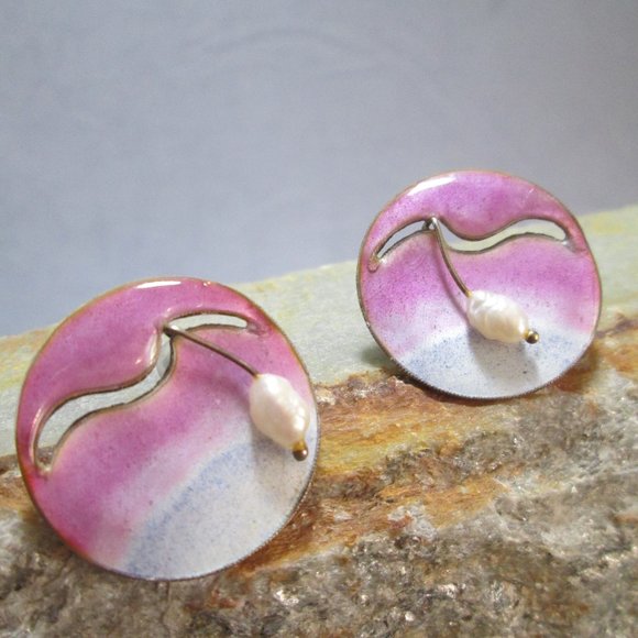 Sunrise Enamel & Genuine Pearl Earrings, Pierced - Picture 8 of 9